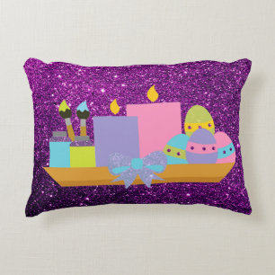 Colourful Easter Eggs & Candles Purple Faux Decorative Pillow