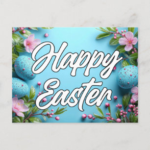 Colourful Easter Eggs & Flowers Collage Postcard