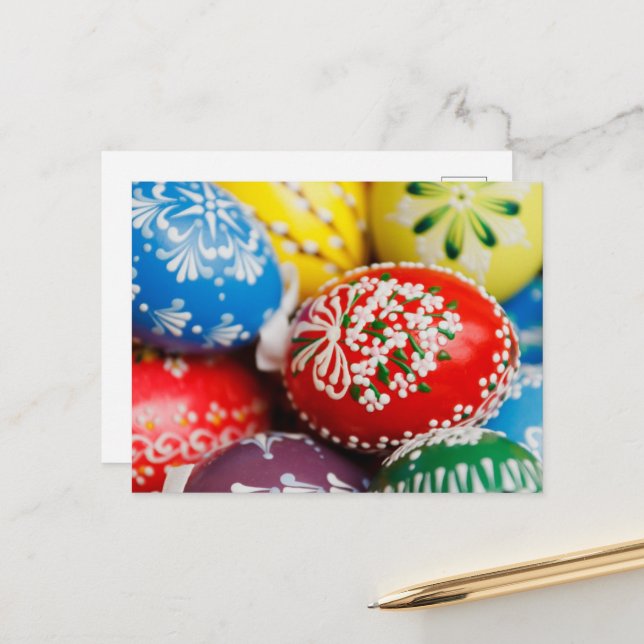 Colourful Easter Eggs, Happy Easter, Holiday Postcard (Front/Back In Situ)