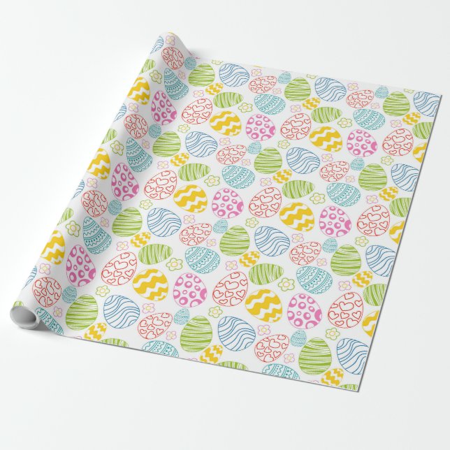 Colourful Easter Eggs Illustration Happy Easter Wrapping Paper (Unrolled)