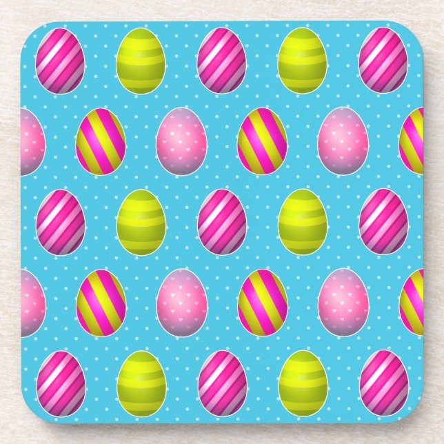 Colourful Easter Eggs On Polka Dot Background Coaster (Front)