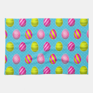 Colourful Easter Eggs On Polka Dot Background Kitchen Towel