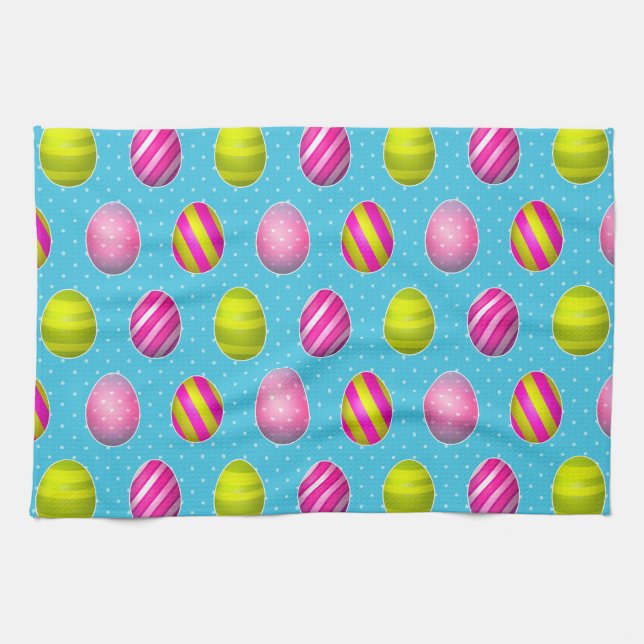 Colourful Easter Eggs On Polka Dot Background Kitchen Towel (Horizontal)