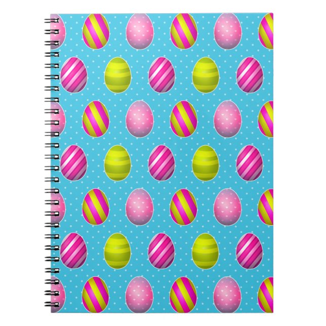 Colourful Easter Eggs On Polka Dot Background Notebook (Front)