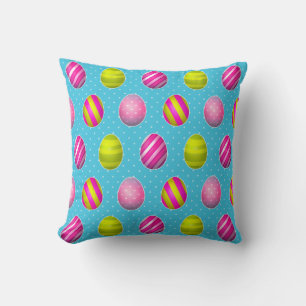 Colourful Easter Eggs On Polka Dot Background Throw Pillow