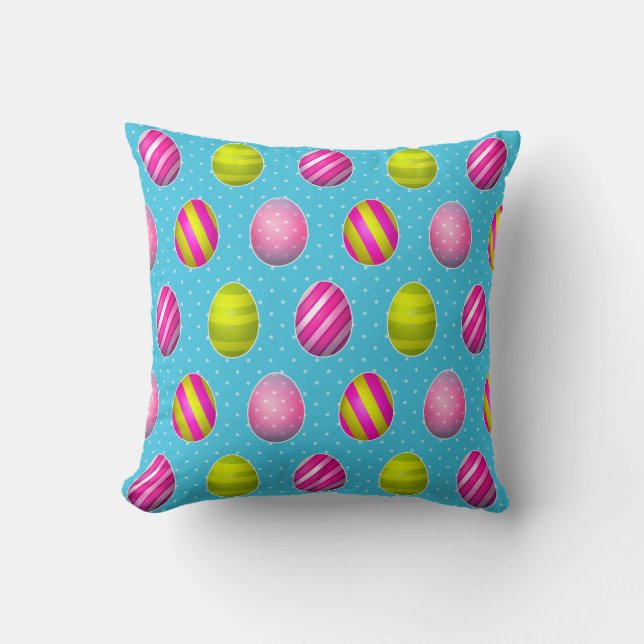Colourful Easter Eggs On Polka Dot Background Throw Pillow (Front)