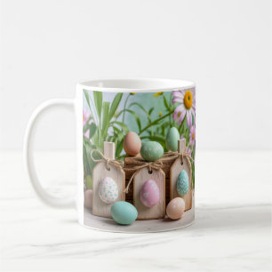 Colourful Easter Eggs on wooden board Coffee Mug