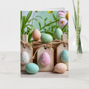 Colourful Easter Eggs on wooden board Foil Greeting Card