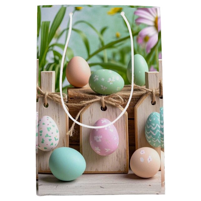 Colourful Easter Eggs on wooden board Medium Gift Bag (Front)