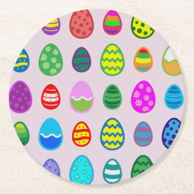 Colourful Easter Eggs Pattern Round Paper Coaster (Front)
