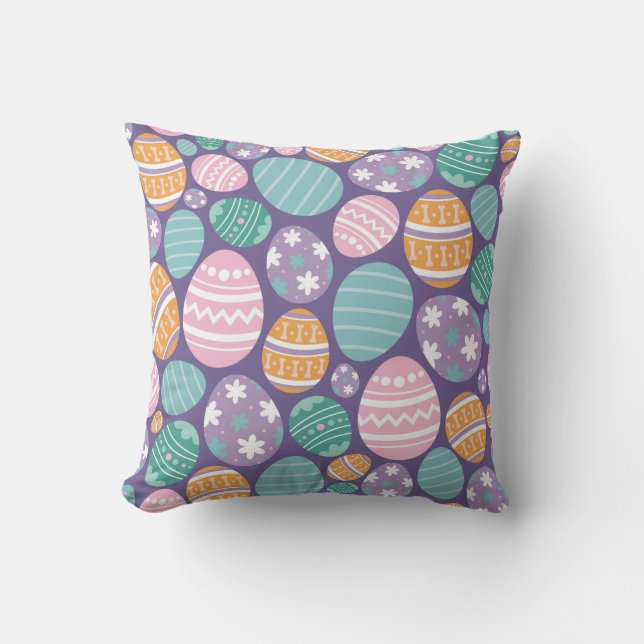 Colourful Easter Eggs Pattern Throw Pillow (Front)