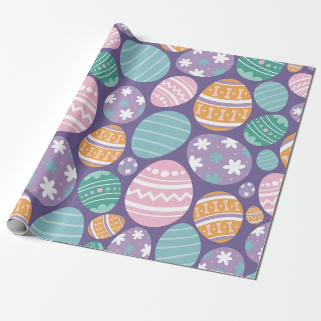 Colourful Easter Eggs Pattern Wrapping Paper (Unrolled)