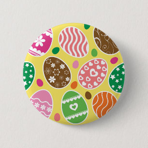 Colourful Easter Eggs Pattern Yellow Background 2 Inch Round Button