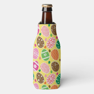 Colourful Easter Eggs Pattern Yellow Background Bottle Cooler