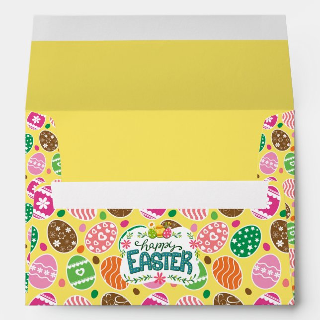 Colourful Easter Eggs Pattern Yellow Background Envelope (Back (Bottom))