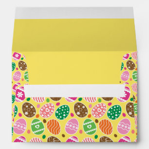 Colourful Easter Eggs Pattern Yellow Background Envelope