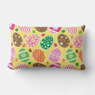 Colourful Easter Eggs Pattern Yellow Background Lumbar Pillow