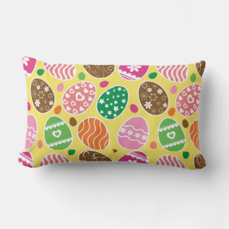 Colourful Easter Eggs Pattern Yellow Background Lumbar Pillow