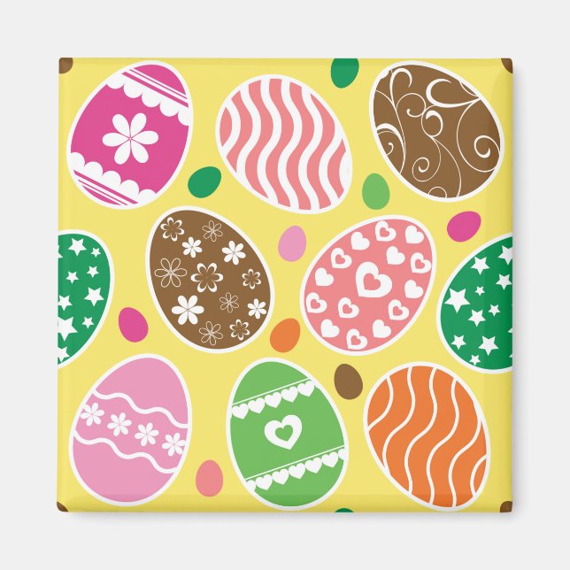 Colourful Easter Eggs Pattern Yellow Background Magnet (Front)