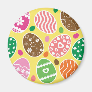 Colourful Easter Eggs Pattern Yellow Background Magnet