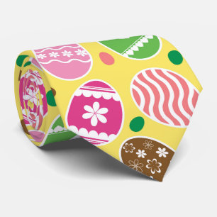 Colourful Easter Eggs Pattern Yellow Background Tie