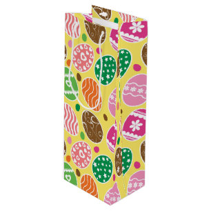 Colourful Easter Eggs Pattern Yellow Background Wine Gift Bag