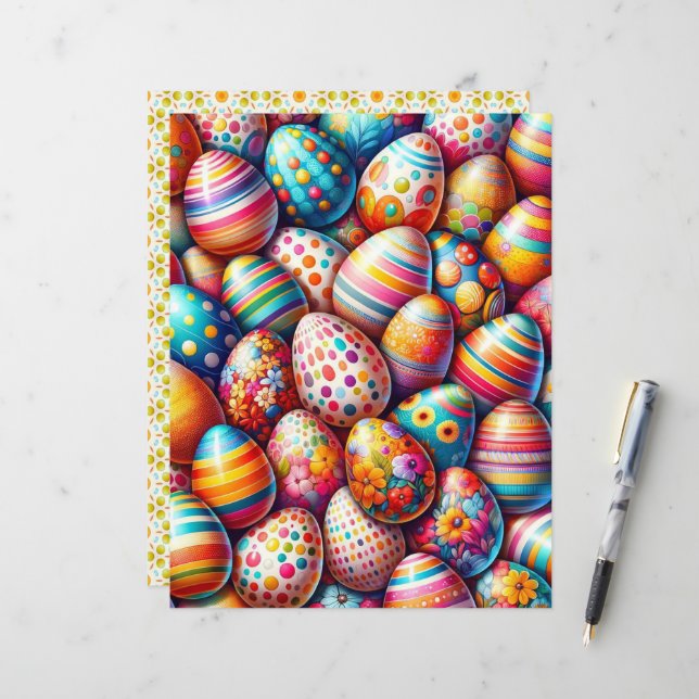 Colourful Easter Eggs Scrapbook Paper (Front/Back In Situ)
