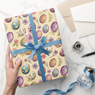 Colourful Easter Eggs Spring Pastel Floral Pattern Wrapping Paper