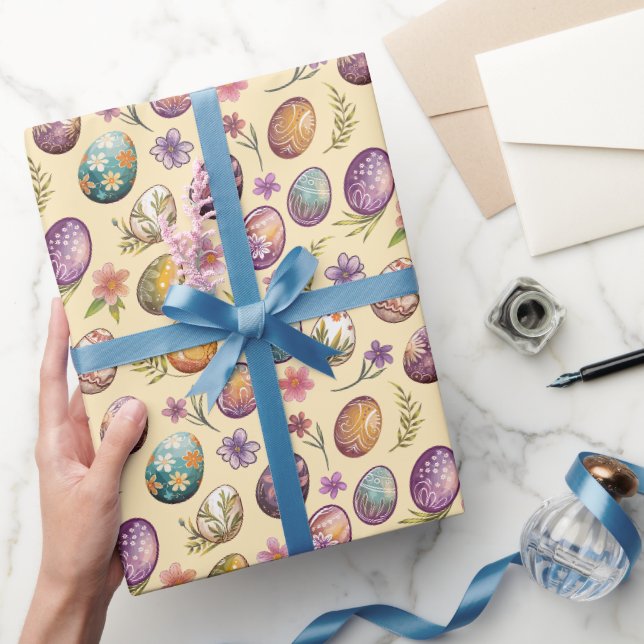 Colourful Easter Eggs Spring Pastel Floral Pattern Wrapping Paper (Gifting)