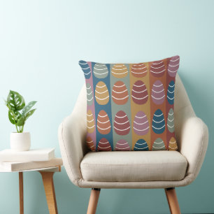 Colourful Easter Eggs Stripes Pattern Happy Easter Throw Pillow