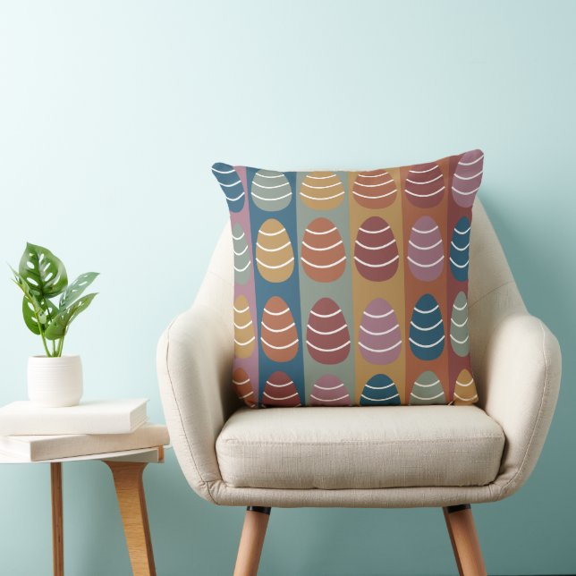 Colourful Easter Eggs Stripes Pattern Happy Easter Throw Pillow (Chair)
