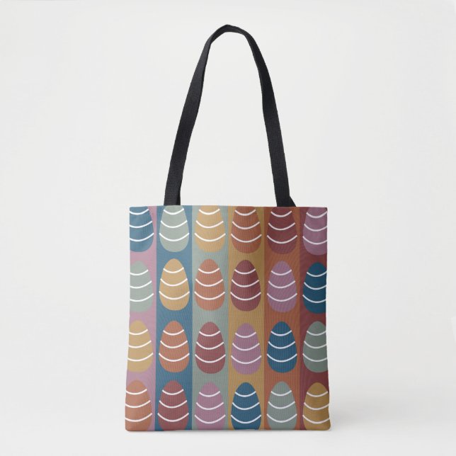 Colourful Easter Eggs Stripes Pattern Happy Easter Tote Bag (Front)