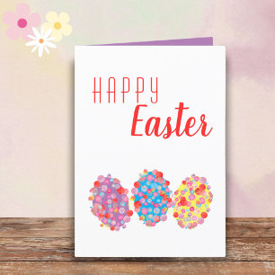 Colourful Easter Eggs Watercolor Blots Happy Easte Holiday Card