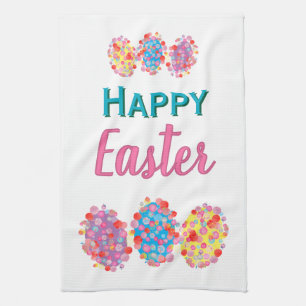 Colourful Easter Eggs Watercolor Blots Happy Easte Kitchen Towel