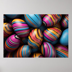 Colourful Easter eggs with swirly stripes Poster