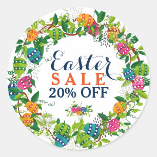 Colourful Easter Eggs Wreath Classic Round Sticker