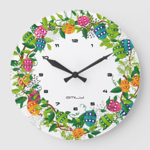 Colourful Easter Eggs Wreath Large Clock