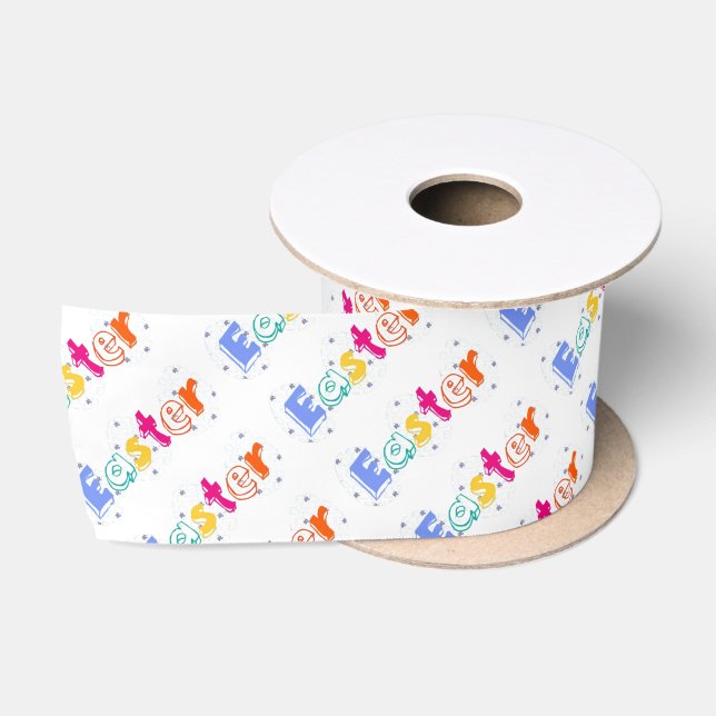 Colourful “Easter” Lettering  Satin Ribbon (Spool)