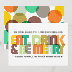 Colourful Eat Drink & Be Merry Holiday Party Invit Invitation
