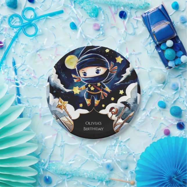 Colourful Editable Ninja Birthday Paper Plate (Party)