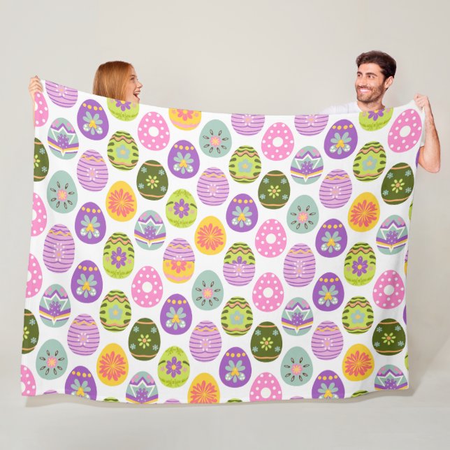 Colourful Egg Pattern Easter Fleece Blanket (In Situ)