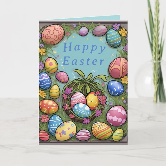 Colourful Eggs Happy Easter Holiday Card (Front)
