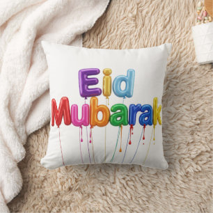 Colourful eid mubarak text with melting paint drip throw pillow