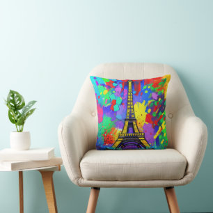 Colourful Eiffel painting Throw Pillow