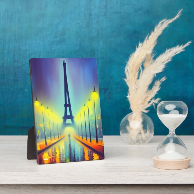 Colourful Eiffel Tower at Night  Plaque (Side)