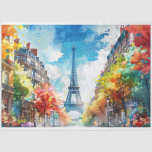 Colourful Eiffel Tower Paris Watercolor Decoupage Tissue Paper