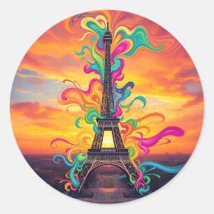 Colourful Eiffel Tower Swirls Classic Round Sticker