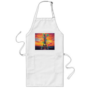 Colourful Eiffel Tower Swirls Long Apron