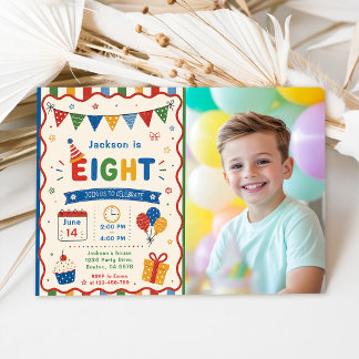 Colourful EIGHT 8th Birthday Party Invitation