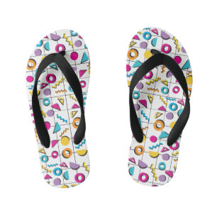 Colourful Eighties 80's Geometric Pattern Kid's Flip Flops